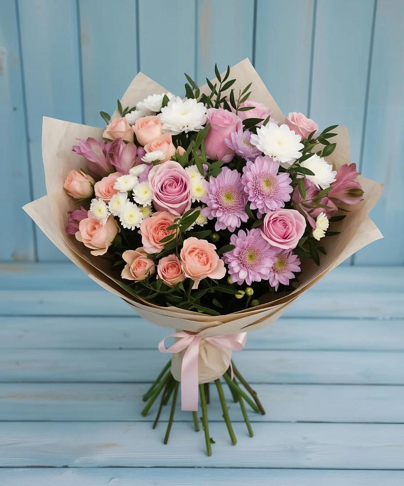 Букет цветов из: Хризантемы, Розы и Альстромерии в Стерлитамаке