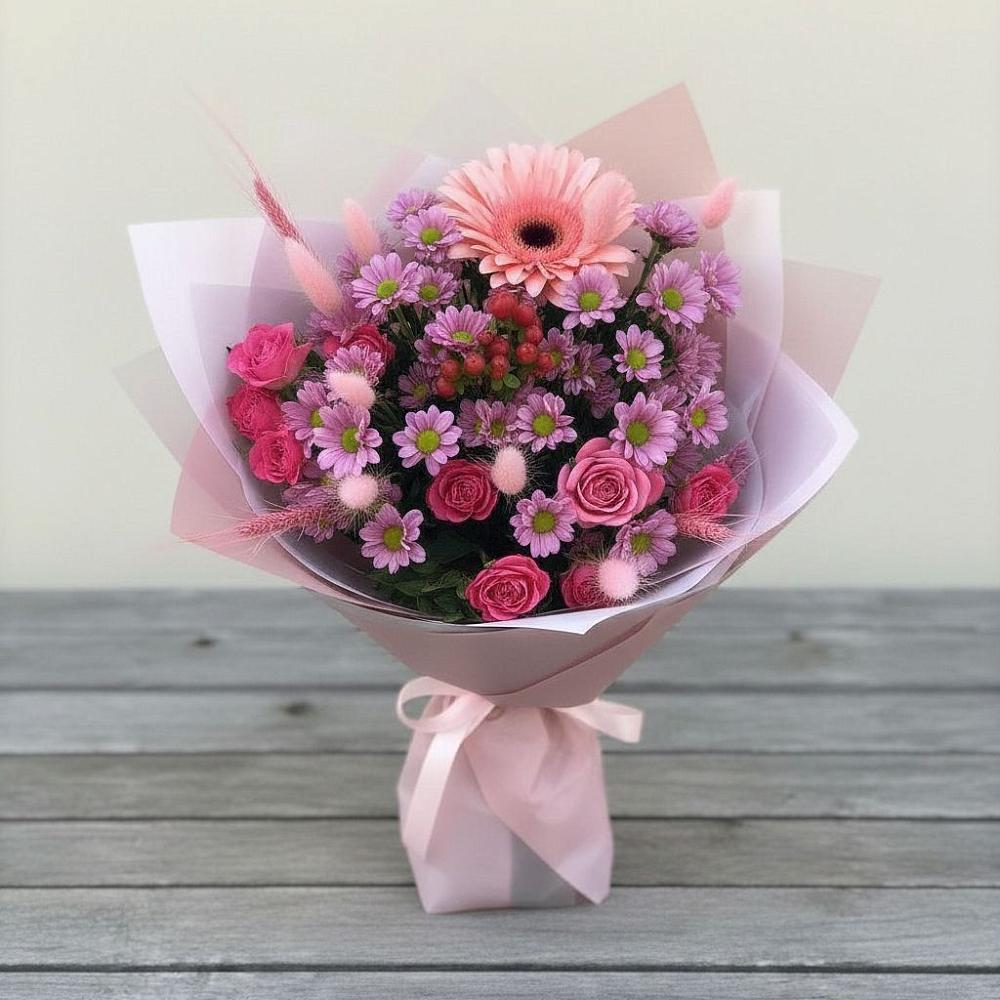 Букет цветов из: Розы, Герберы и Хризантемы в Стерлитамаке