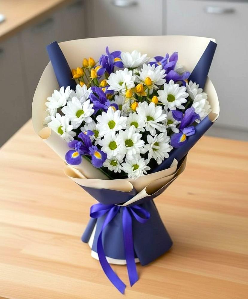Букет цветов из: Розы, Ирисы и Хризантемы в Стерлитамаке
