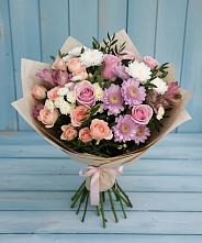 Букет цветов из:  Хризантемы, Розы и Альстромерии в Стерлитамаке